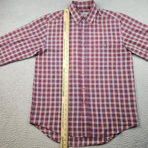 Vtg Wrangler Button Shirt Mens Medium Rugged Wear Brick Red Plaid Sawtooth Rodeo - Picture 6 of 11